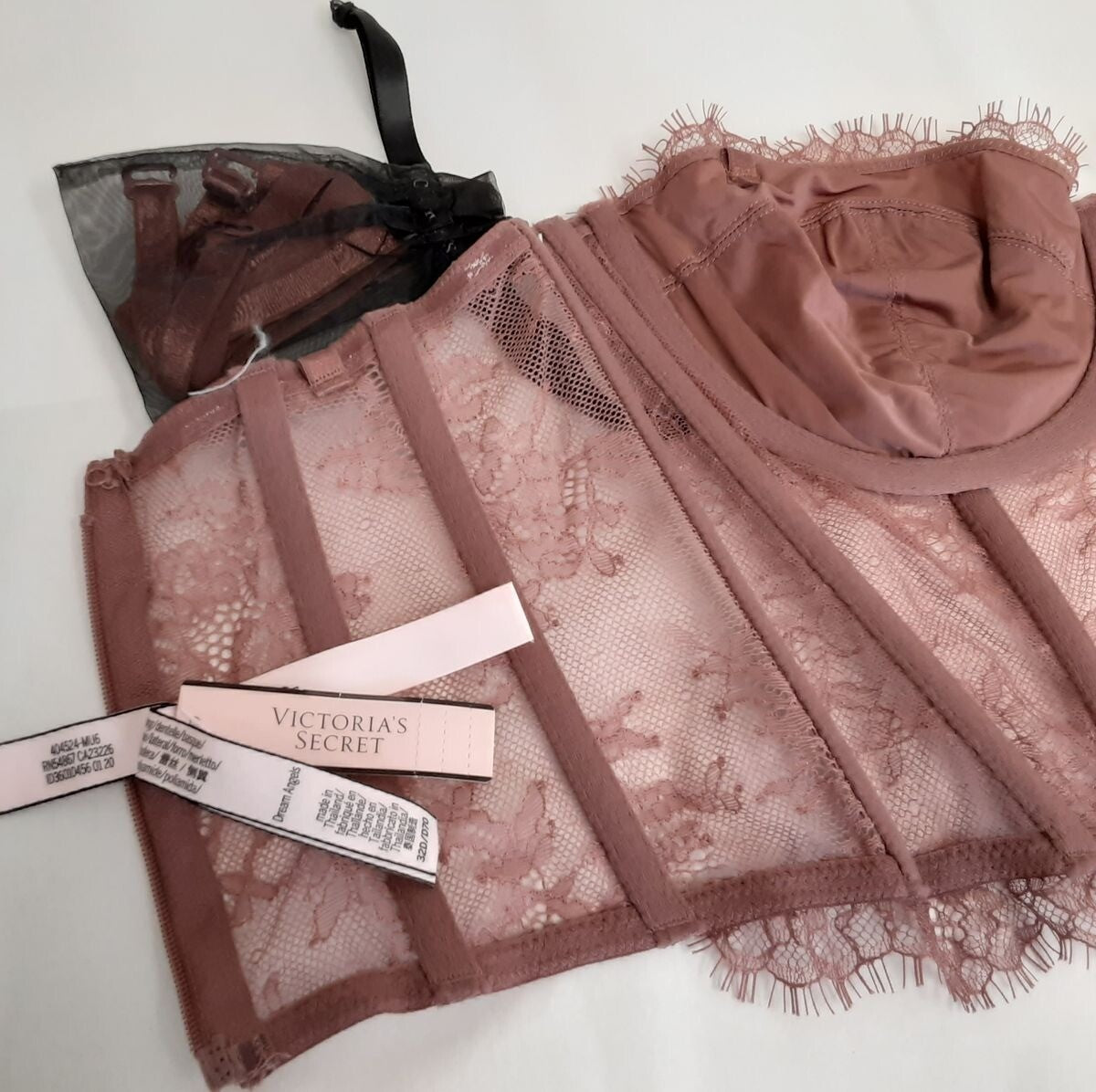 Victoria's Secret Dream Angels Corset Bra Zip Back Mauve pink Lace 32D #9/223