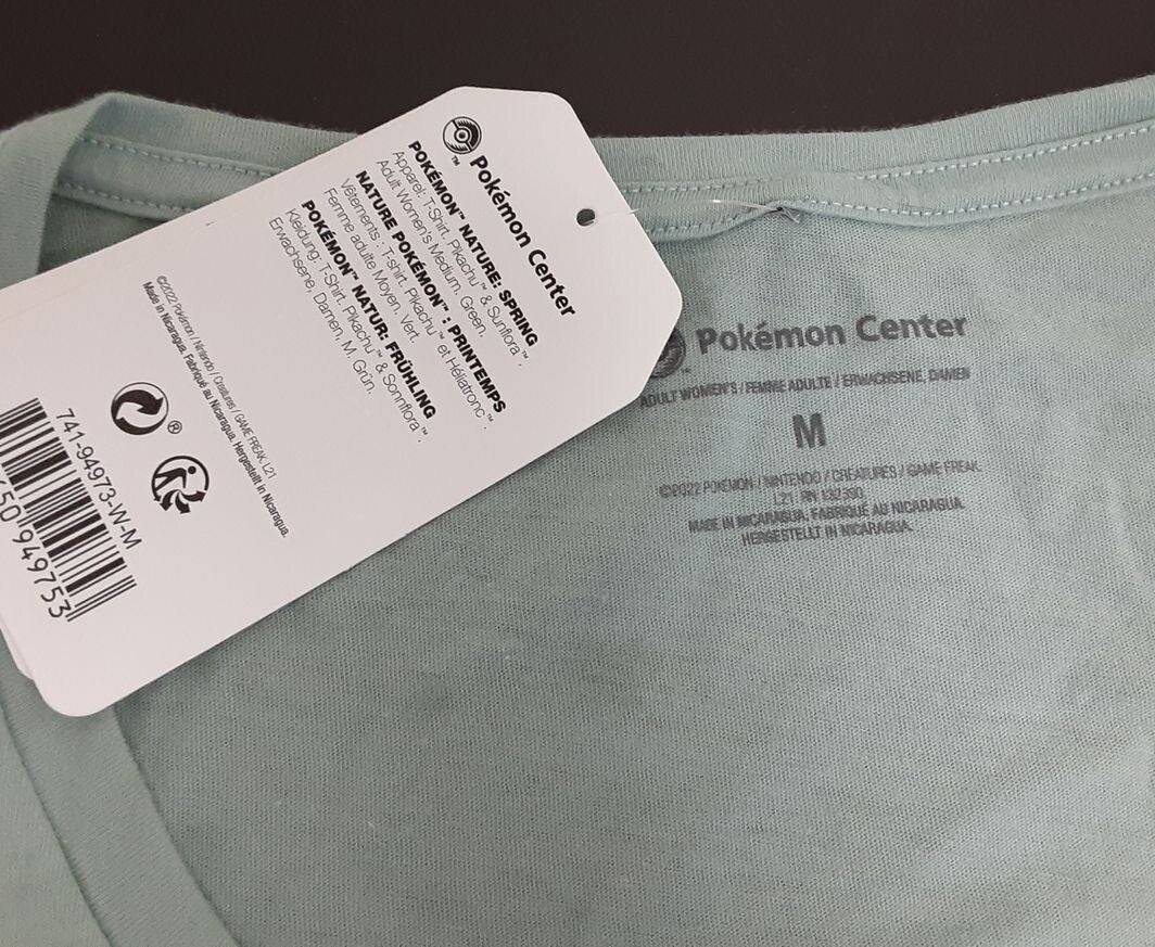 New Pikachu & Sunflora Pokemon Nature Spring Green T-Shirt  M Women RA21/223