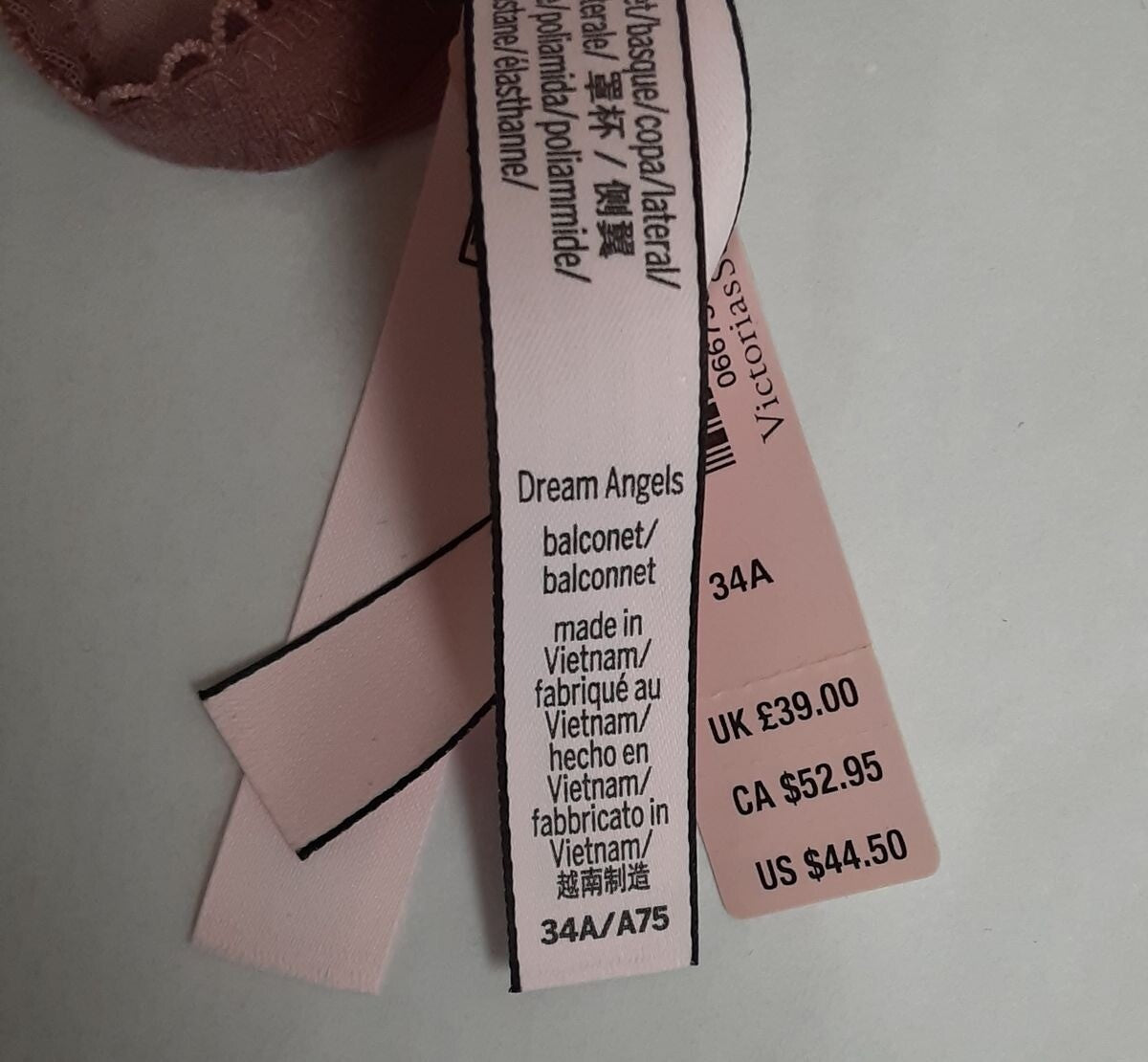 Victoria's Secret DREAM ANGELS Mesh Unlined Balconette Bra 34A Mauve/Pink #38/224