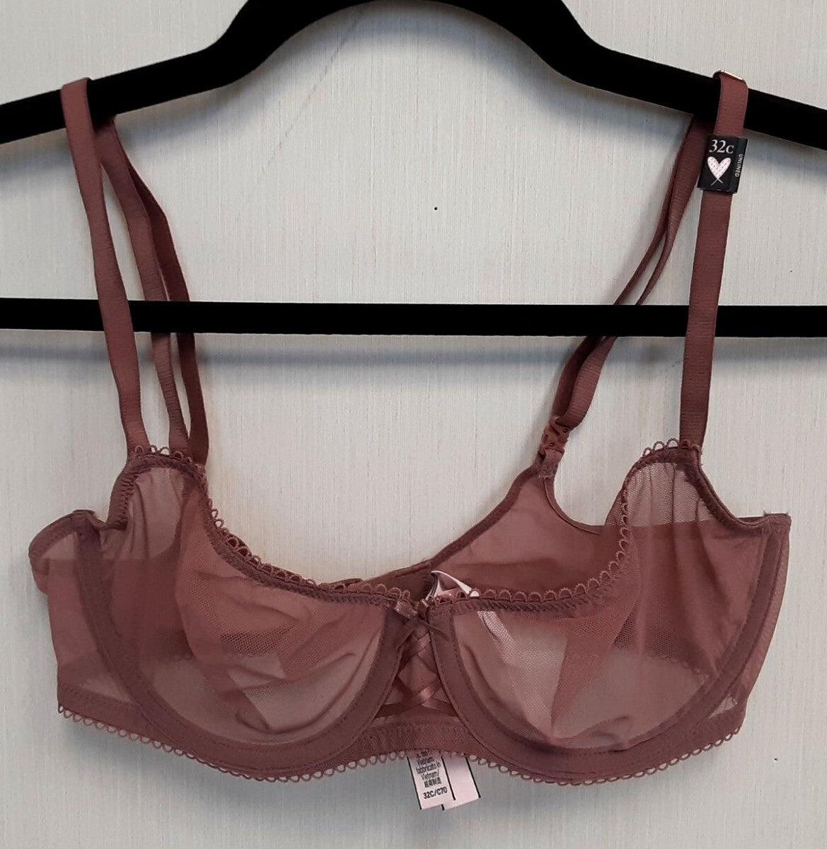 Victoria's Secret DREAM ANGELS Mesh Unlined Balconette Bra 32C Mauve/Pink #34/220