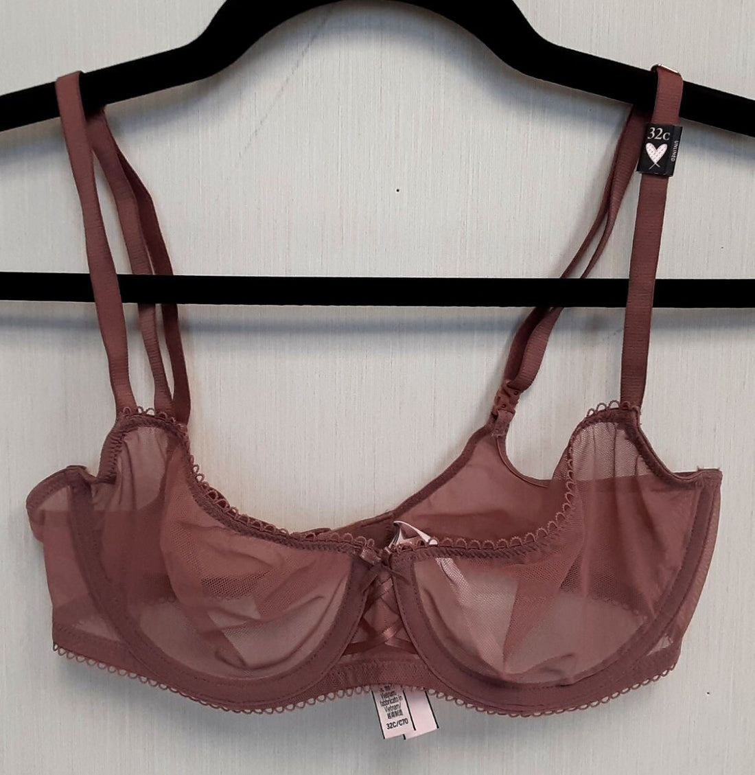 Victoria's Secret DREAM ANGELS Mesh Unlined Balconette Bra 32C Mauve/Pink #34/220