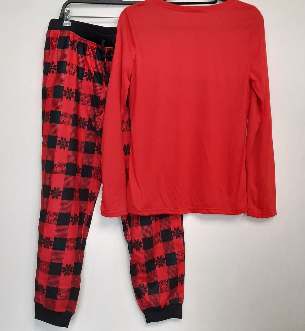 Pokemon Pikachu Long-Sleeve T-Shirt & Flannel Jogger Pants Pajama L Women RA2/222