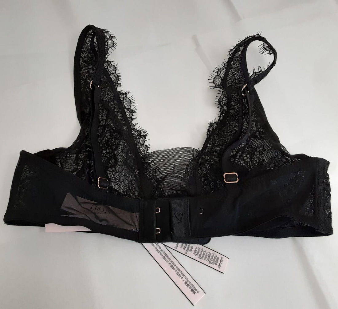 Victoria's Secret Dream Angels Unlined Plunge Bra 32B Black lace #11/220