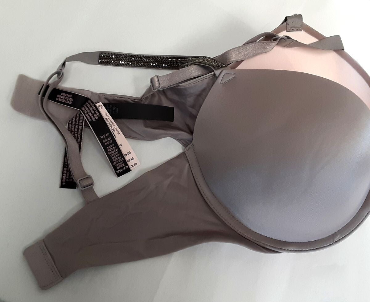 Victoria's Secret Very Sexy Push-up Bra Gray color Shine straps (New /32DD) #825