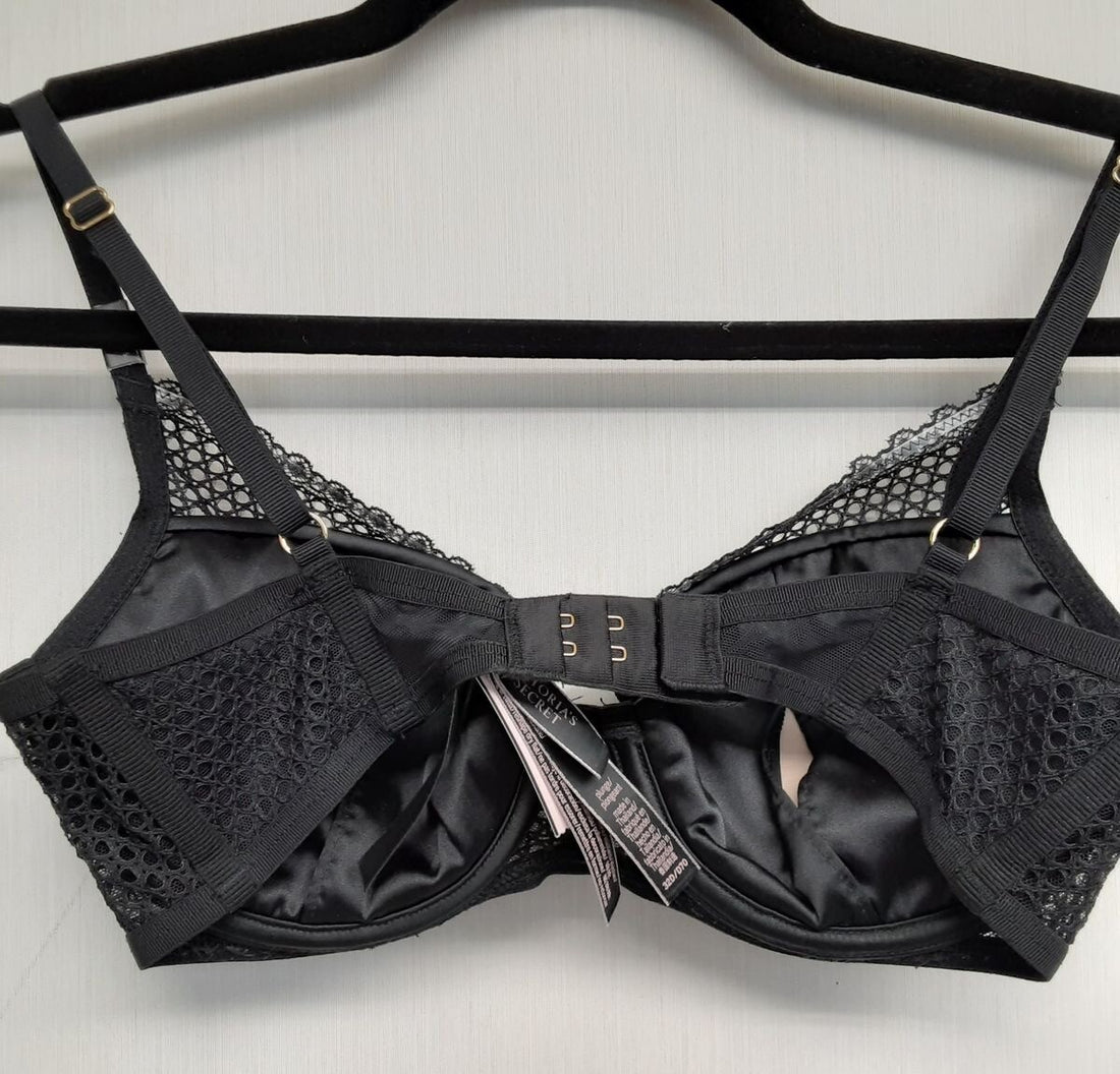 Victoria's Secret Fishnet Underwire Padded Push Up Bra Black (New /32D) #7/220