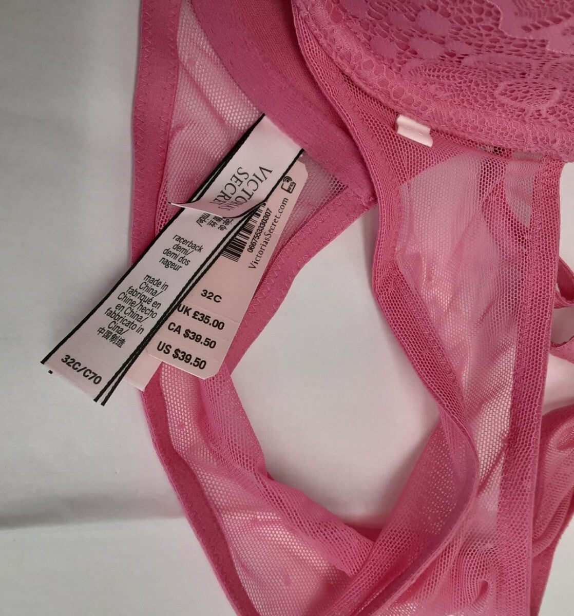 Victoria's Secret Racerback Lightly Lined demi Bra Pink lace 32C Fuschia #5/223
