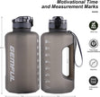 GEMFUL 2.2L/74oz Big Water Bottle with Handle & Time Markings BPA Free Leak Proof Half Gallon Plastic Sports Bottles Jug for Gym Hiking & Workouts Motivational (Grey)