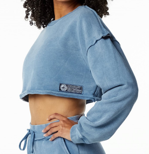 NEW Alphalete Heavyweight Washed Terry Crop Pullover   BLUE  SIZE XL/RG35/122