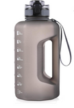 GEMFUL 2.2L/74oz Big Water Bottle with Handle & Time Markings BPA Free Leak Proof Half Gallon Plastic Sports Bottles Jug for Gym Hiking & Workouts Motivational (Grey)