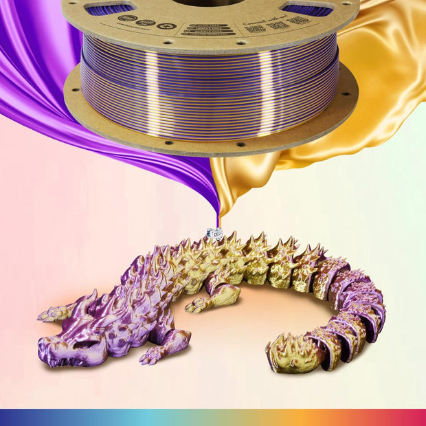 Case of 10 KG OVERTURE Silk PLA Dual Color Filament 1.75mm, Bi-Color 1kg Spool (2.2lbs) Box of 10 -Silk Purple-Gold