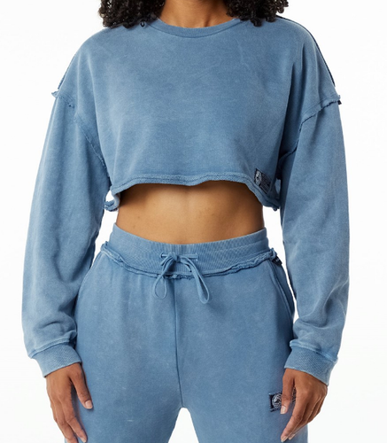 NEW Alphalete Heavyweight Washed Terry Crop Pullover   BLUE  SIZE XL/RG35/120