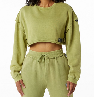 NEW Alphalete Heavyweight Washed Terry Crop Pullover Jade Green SIZE L /RG31/120