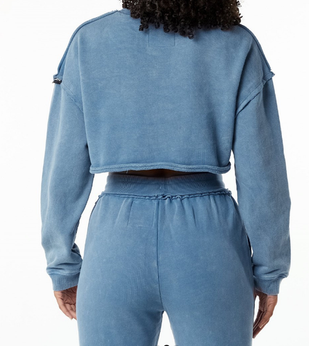 NEW Alphalete Heavyweight Washed Terry Crop Pullover   BLUE  SIZE XL/RG35/121