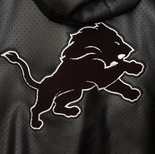 NEW Jeff Hamilton Solid Black Leather Lined Hooded Jacket - Lions NFL /CH2110