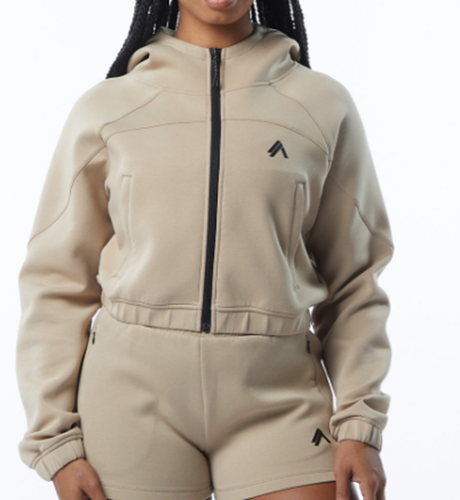 NEW Alphalete Women's ELMTS Crop Full-Zip Jacket – TAN -L /RG35/120
