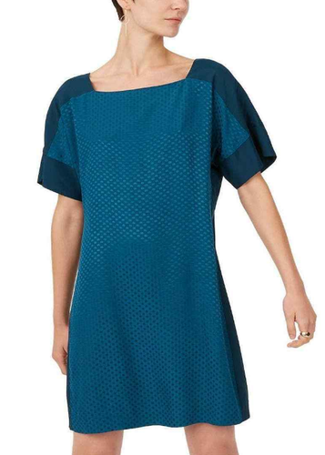 BNWT Club Monaco Blue Teal Square Neck Archmand Mini Dot Shift Dress Women/N5/120