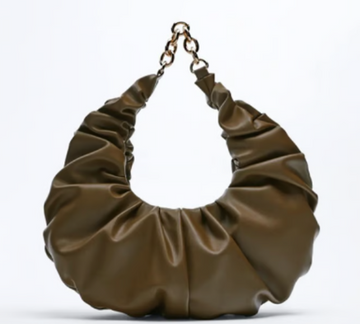 ZARA Half Moon Limited Edition Leather Shoulder Purse With Gold Chain /N3/120