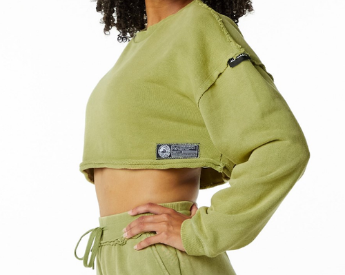 NEW Alphalete Heavyweight Washed Terry Crop Pullover Jade Green SIZE L /RG31/122