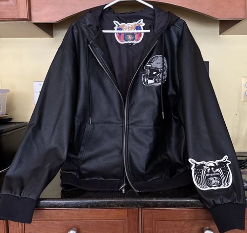 NEW Jeff Hamilton Solid Black Leather Lined Hooded Jacket - Lions NFL /CH210
