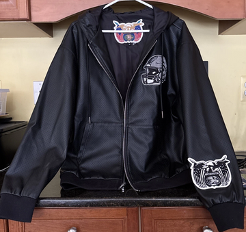 NEW Jeff Hamilton Solid Black Leather Lined Hooded Jacket - Lions NFL /CH210