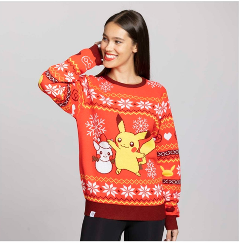 Pokemon Center Pikachu Holiday Friend Red Knit Sweater - Adult XS  /CH19/122