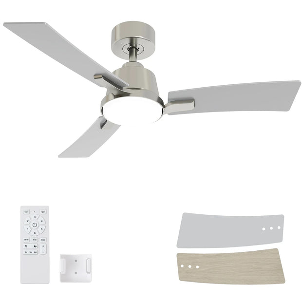 NEW Batqueen 42 Inch Ceiling Fans with Lights Brushed Nickel  Modern Flush