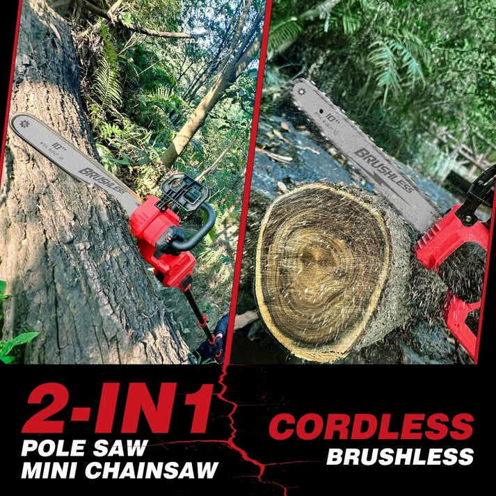EXCELLENT CONDITION  LOASCOTY 2-in-1 Cordless 10-Inch Pole Saw /Chainsaw for Milwaukee 18V Battery, TOOLS ONLY