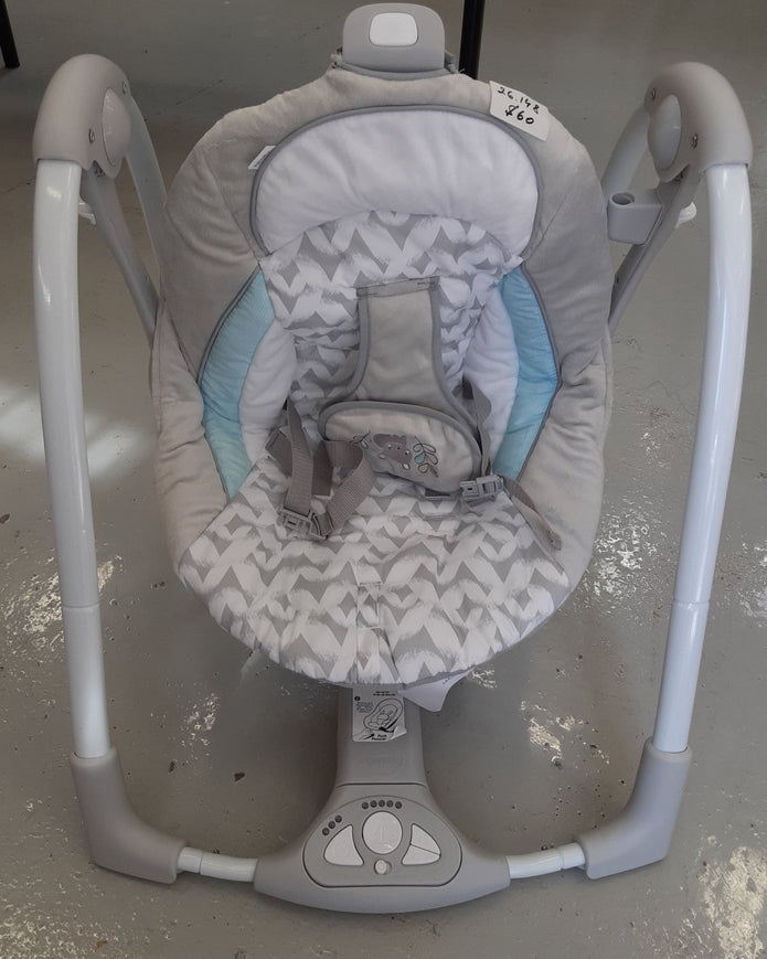 LIKE NEW Ingenuity ConvertMe 2-in-1 Compact Portable Automatic Baby Swing & Infant Seat, Battery-Powered Vibrations, Nature Sounds, 0-9 Months 6-20 lbs