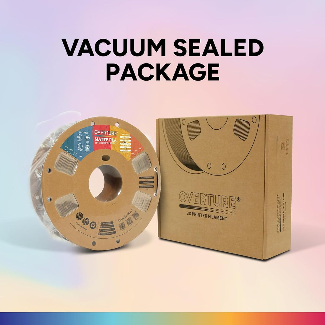 OVERTURE Matte PLA 3D Printer Filament 1.75mm, 1kg Spool (2.2lbs) -Box of 10  -Matte Skin