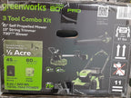 New Greenworks - 80V 21” Lawn Mower, 13” String Trimmer, and 730 Leaf Blower Combo with 4 Ah Battery & Charger) 3-piece combo - Green