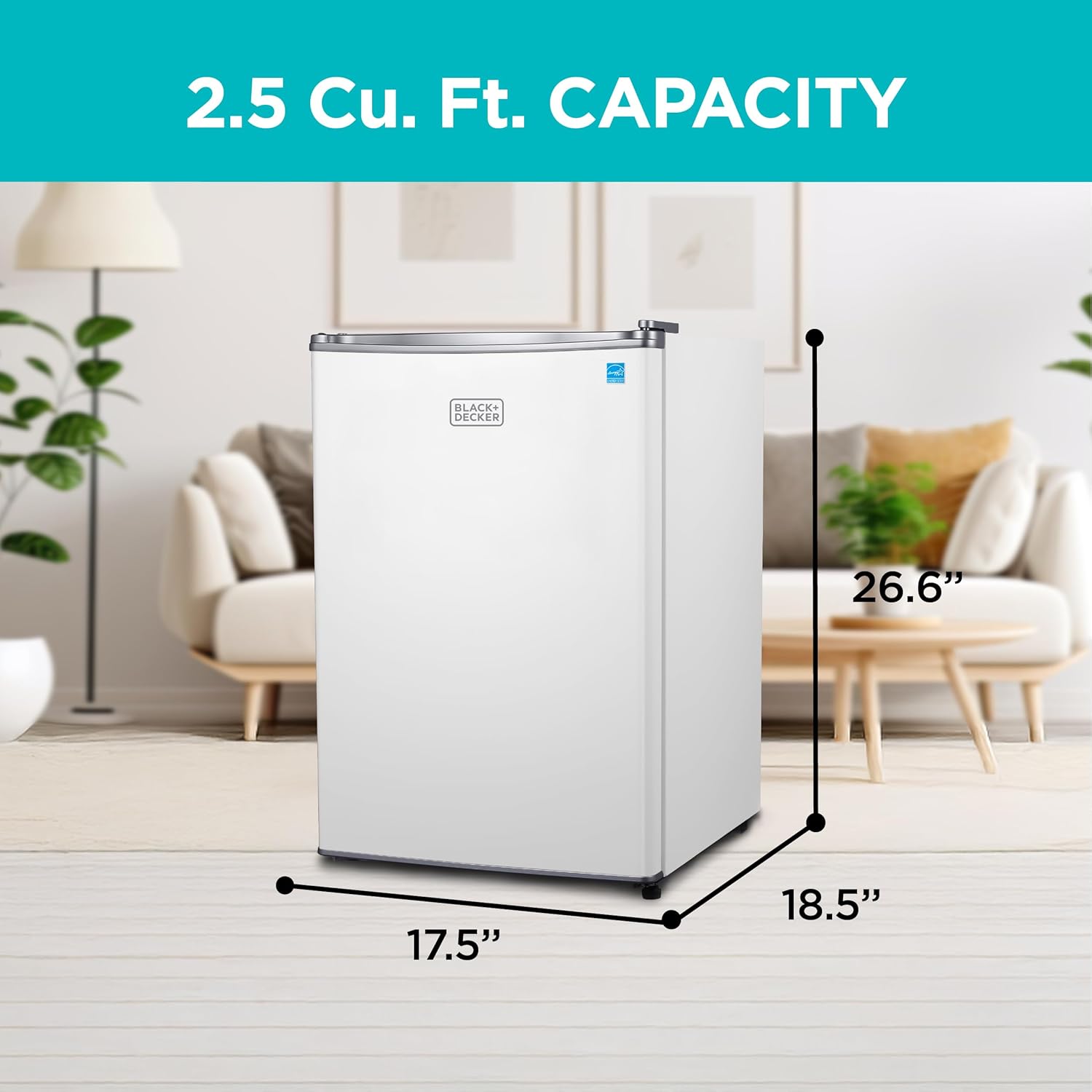Black+Decker Compact Refrigerator Energy Star Single Door Mini Fridge with Freezer, 2.5 Cubic Ft.