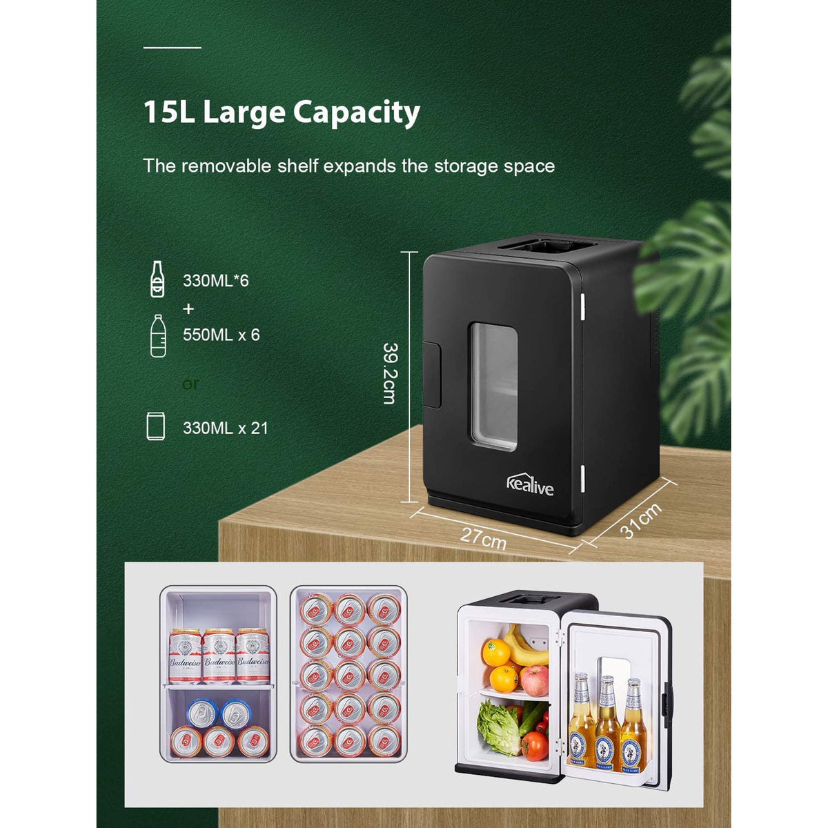 DEMO /UNUSED NORTHCLAN Mini Fridge, 15L Refrigerator Portable Cooler Warmer,Black