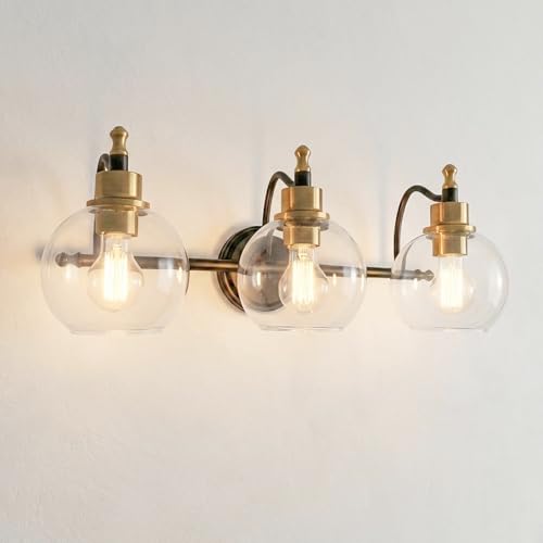 Modern Black and Gold Vanity Light 3 Light Bathroom Wall Sconce with Clear Glass Shades Over Mirror Lighting 19.7 Inch Bathroom Light Fixtures