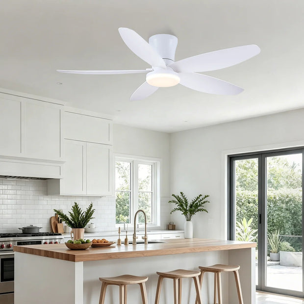 NEW/OPEN BOX 42 '' Low Profile Flush Mount  5-Blade, 6 Speeds Ceiling Fan with Lights/White