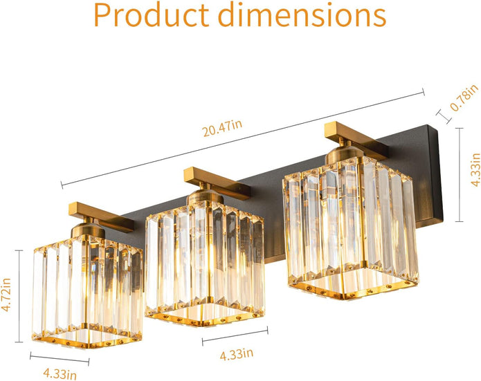 NEW FDPBY Modern Bathroom Vanity Light 3-Lights  Black Gold Crystal