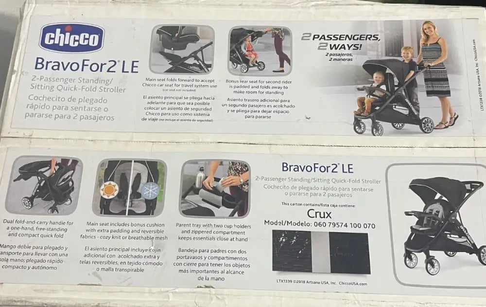 New Chicco Bravofor2 LE 2 Passenger Standing/Sitting Quick Fold Stroller/ BLACK