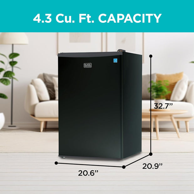 Black+Decker BCRK43 Compact Refrigerator Energy Star Single Door Mini Fridge with Freezer, 4.3 Cubic Ft