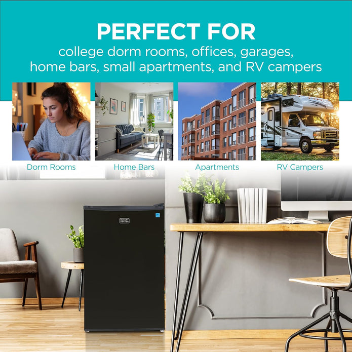 Black+Decker BCRK43 Compact Refrigerator Energy Star Single Door Mini Fridge with Freezer, 4.3 Cubic Ft