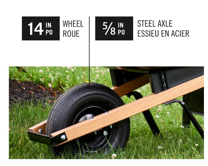 5 Cu ft Seamless Steel Tray Homeowner Grade Wheelbarrow, Pouring Lip, Hardwood Handle