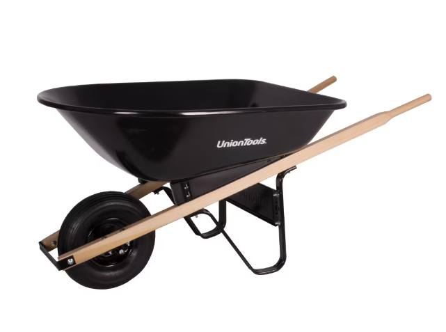 5 Cu ft Seamless Steel Tray Homeowner Grade Wheelbarrow, Pouring Lip, Hardwood Handle