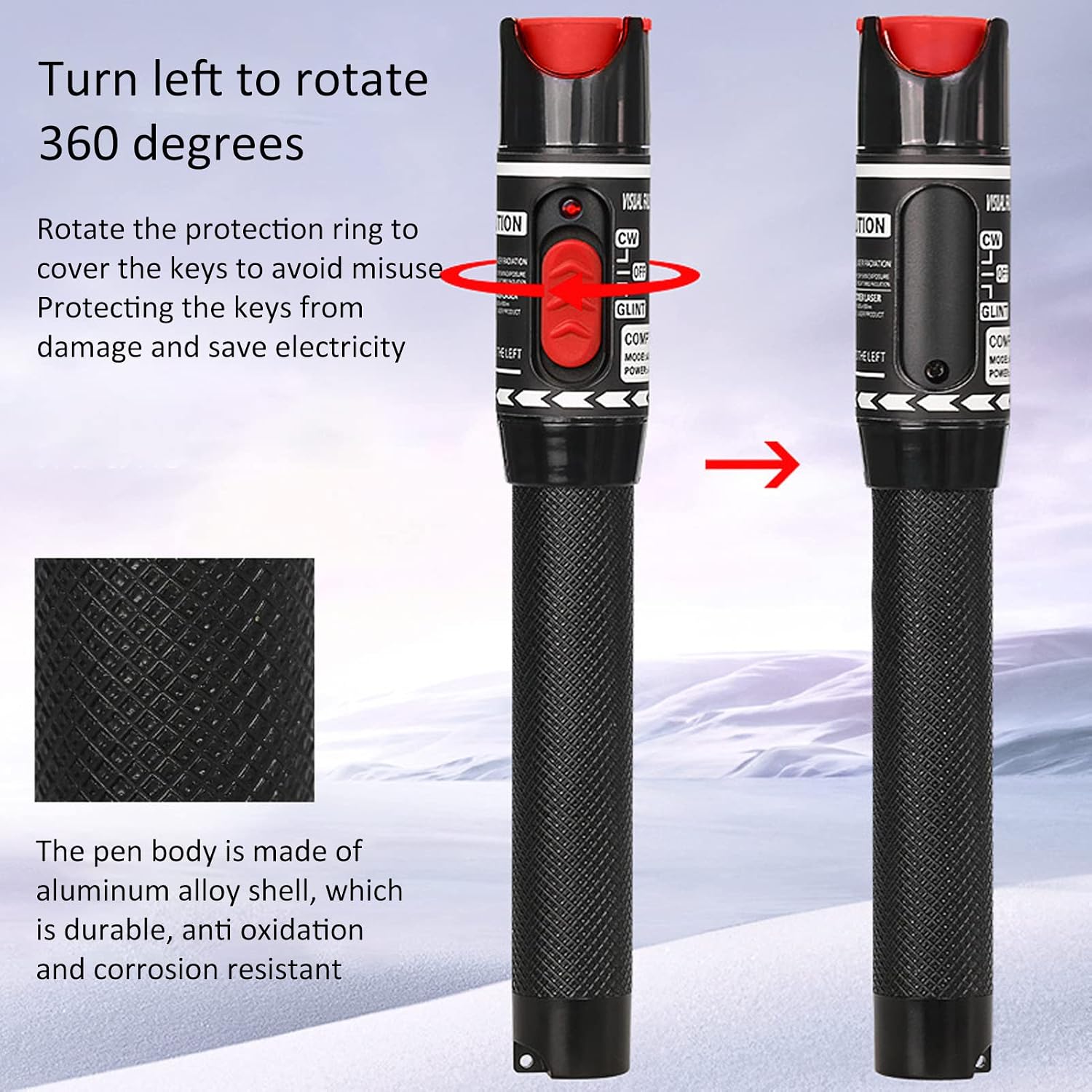 Visual Fault Locator 50MW 50KM, VFL Tester Kit VFL Fiber Optic Cable Tester Meter, VFL Fiber Optic Light Source Tester, Non Contact Universal Fiber Visual Fault Locator Aluminum Alloy Fiber