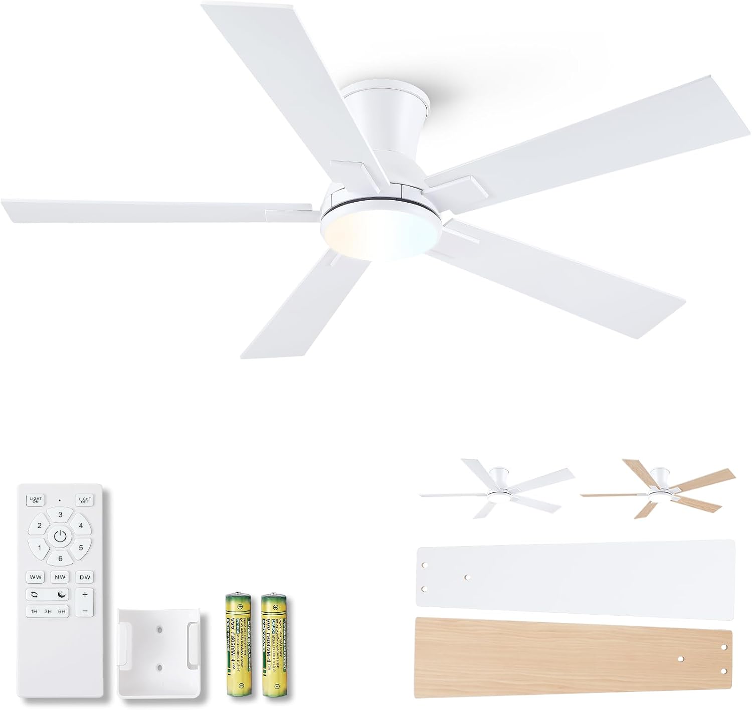NEW/OPEN BOX 52 Inch White Ceiling Fans with Lights and Remote, Dimmable Double-Sided 5Blades