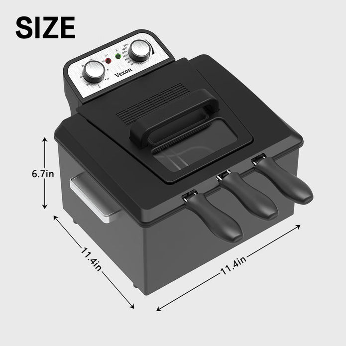 NEW/OPEN BOX Vexon 1800W 5.3Qt/ 5 Liters/21 Cups Large Electric Deep Fryer with 3 Frying Baskets- TSAF40H1-B