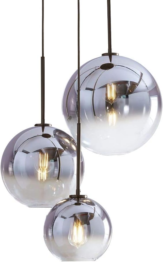 NEW/OPEN BOX H XD Global Set 3-Light Globe Gradient Silver Glass Pendant Light