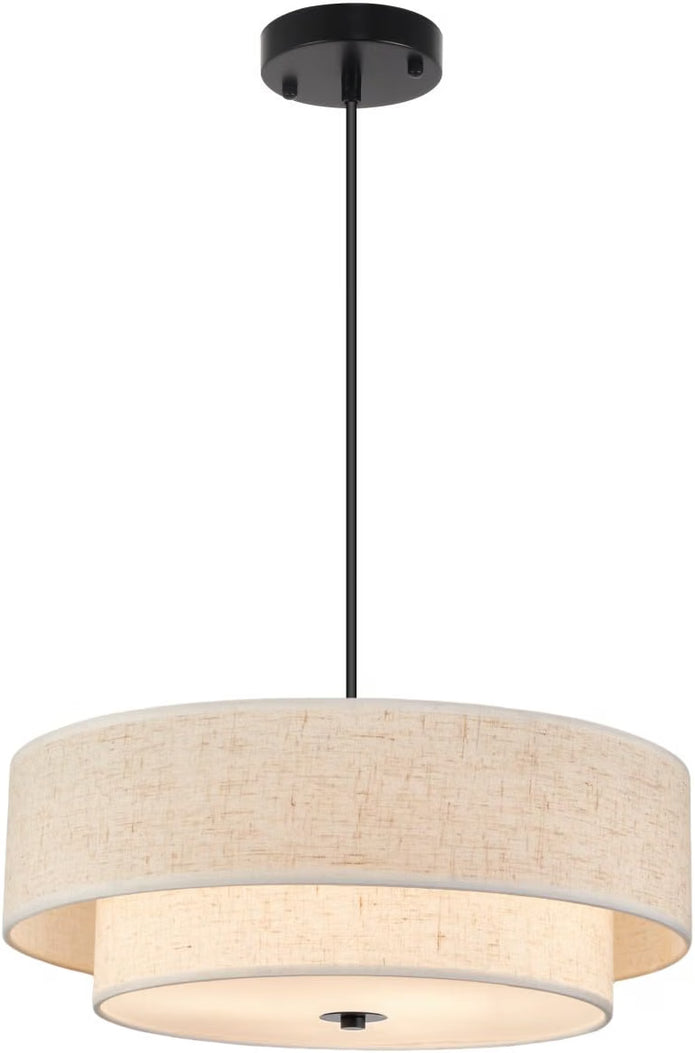 SEIHONG Modern Pendant Light, Farmhouse Vintage Chandelier Hanging Lamp Large Double Drum Fabric Pendant