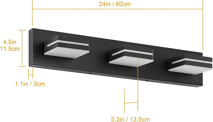 NEW SineRise LED Modern Bathroom Vanity Light Fixtures (3-Light, 24-Inch)- 9553E-3T,Matte Black Modern Cool White