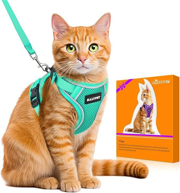 Halypet Cat Harness and Leash Set Cat Harness for Walking, Adjustable Breathable Travel .S Green