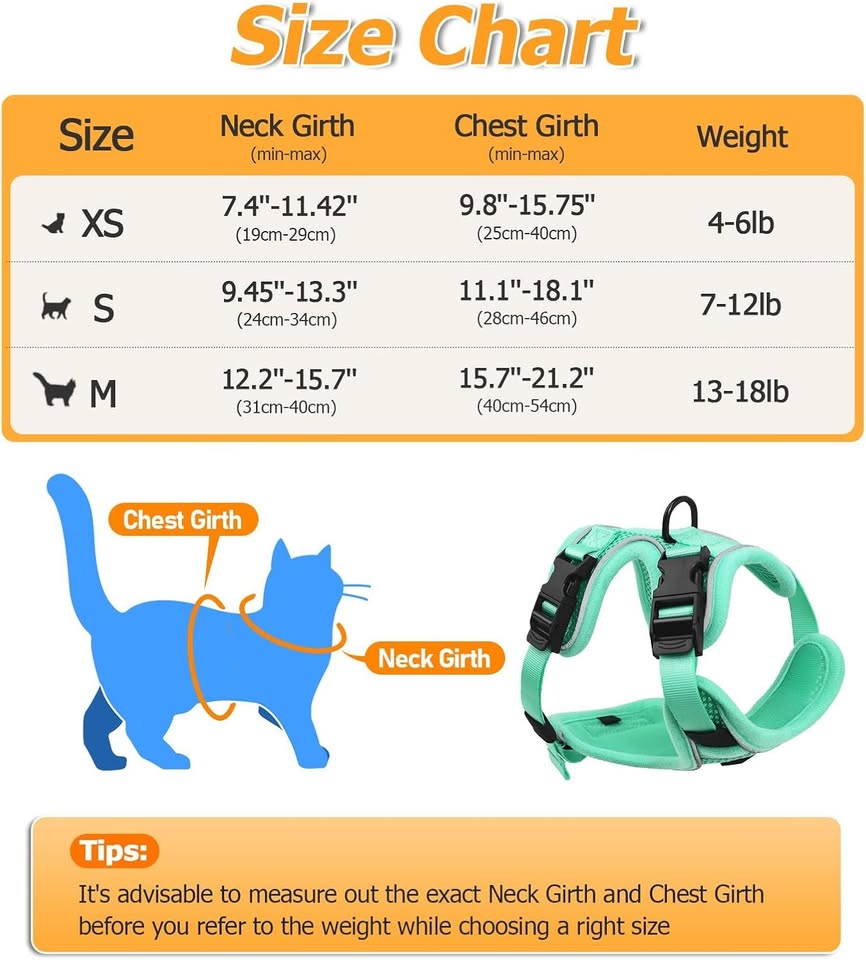 Halypet Cat Harness and Leash Set Cat Harness for Walking, Adjustable Breathable Travel .S Green