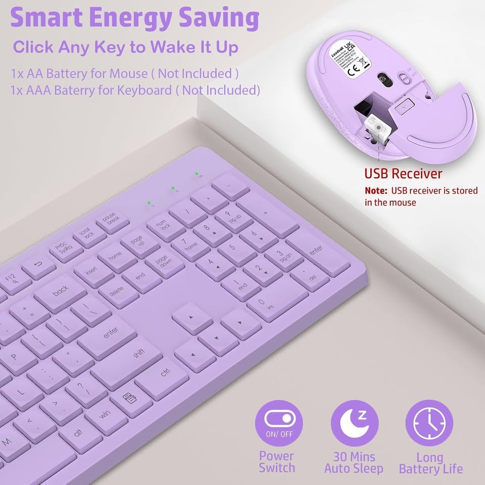 LeadsaiL Purple Wireless Keyboard and Mouse Combo