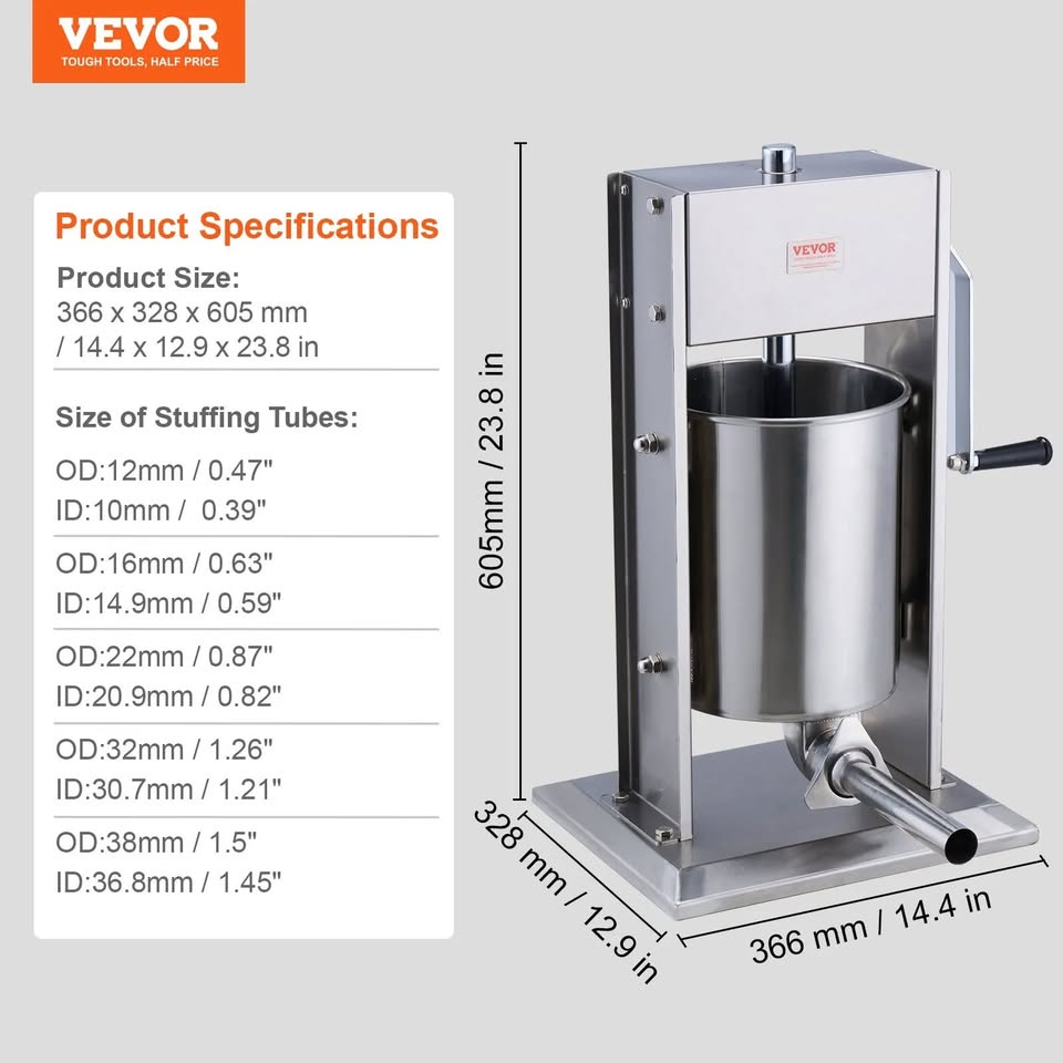 VEVOR Manual Sausage Stuffer 10 L Vertical Sausage Machine